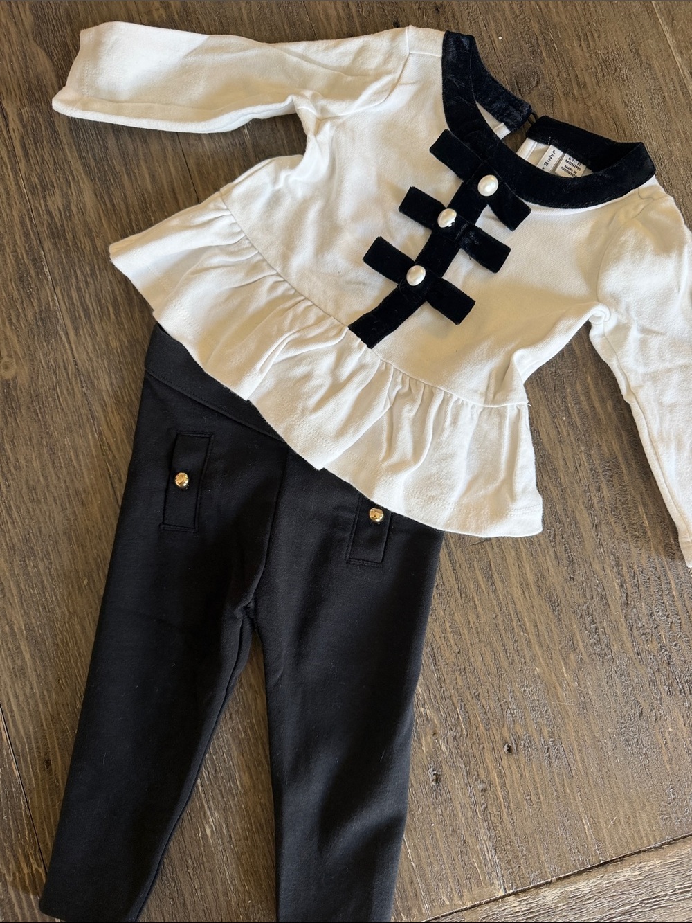 Janie and Jack Black & White Peplum Top with Black Leggings